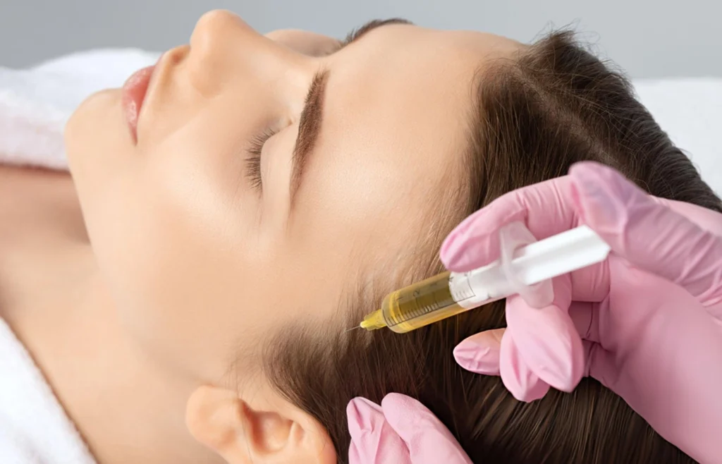 PRP hair treatment in progress at Dinaaz Hair & Skin Care Clinic for natural hair regrowth